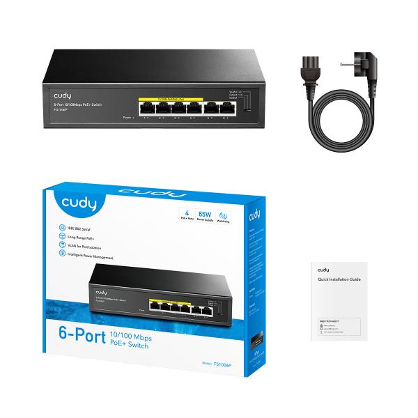 CUDY FS1006P - UNMANAGED SWITCH 6 PT 10/100 MBPS CON 4PT POE
