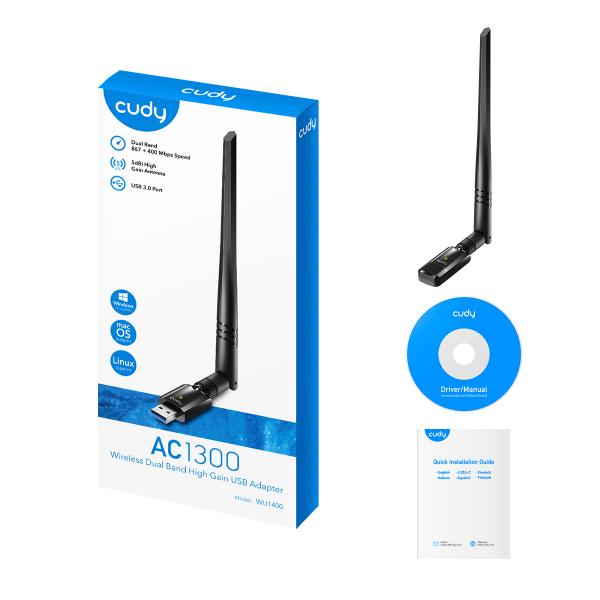 CUDY WU1400 - ADATTATORE DI RETE USB-A 3.0 AC1300 WI-FI HIGH GAIN