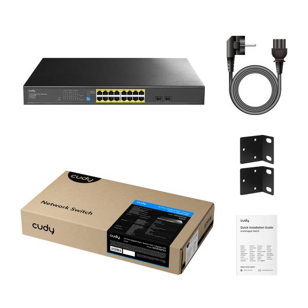 CUDY GS1020PS2 - SWITCH 16 PT GIGABIT POE+ - 2 GIGABIT SFP PT 200W