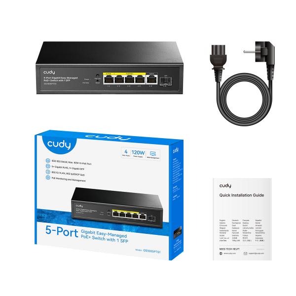 CUDY GS1005PTS1 - SWITCH 5 PT GIGABIT POE+ - 1 SFP PT 120W