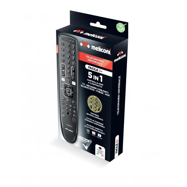 Meliconi Gumbody Facile 5+ telecomando DVD/Blu-ray, Sistema audio domestico, Sistema Home cinema, Sky, Altoparlante Soundbar, TV Pulsanti