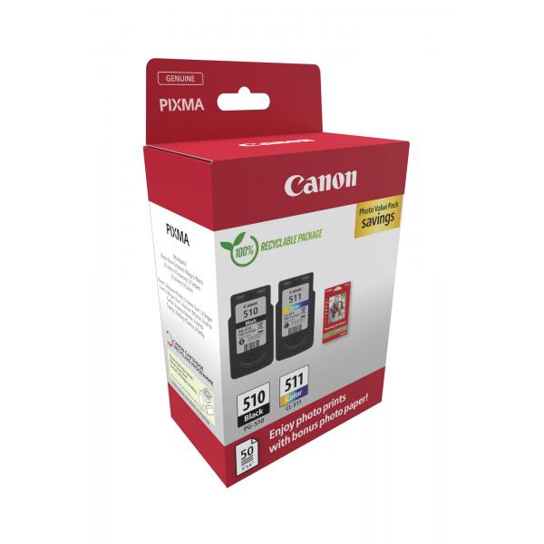 CARTUCCIA ORIGINALE CANON PG-510 + CL-511 + 50 FOGLI CARTA FOTOGRAFICA 2970B017
