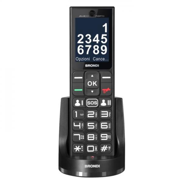 BRONDI AMICO FIDATO (NERO) - TELEFONO CELLULARE PER ANZIANI - TASTO SOS - TORCIA - CONTROLLO REMOTO - FOTOCAMERA - BASE DI RICARICA