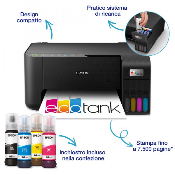 EPSON EcoTank ET-2860 (C11CJ67428) - STAMPANTE MULTIFUNZIONE INKJET A4 - WiFi - FRONTE/RETRO AUTO - 33 PPM
