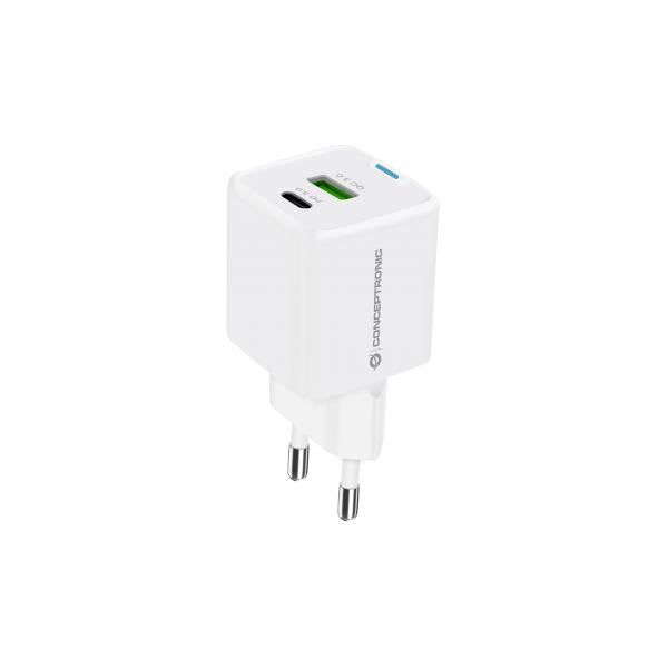 CONCEPTRONIC ALTHEA15W - CHARGER 2-PORT 20W GAN USB-C X 1, USB-A X 1, QC 3.0, PPS, WHITE