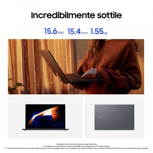 Samsung Galaxy Book4 Intel Core 7 Computer portatile 39,6 cm (15.6") Full HD LPDDR4x-SDRAM Wi-Fi 6 (802.11ax) Grigio