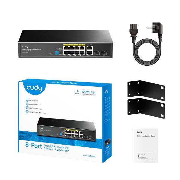 CUDY GS1010PS2 - SWITCH 8 PT GIGABIT POE+ - 2 GIGABIT UPLINK PT - 2 GIGABIT SFP SLOT 120W