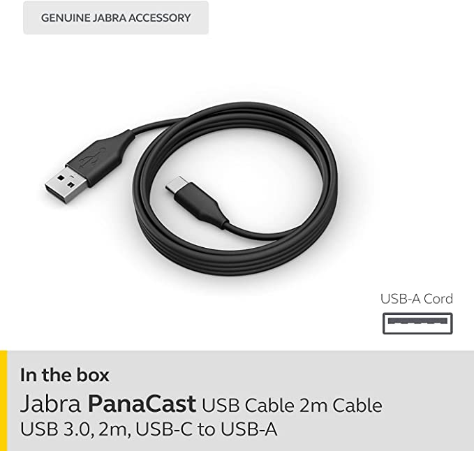 Jabra PanaCast 50 Cavo adattatore da USB C a USB A da 2 m, cavo USB 3.0 per la connessione della barra video PanaCast 50 al computer, cavo USB tipo A