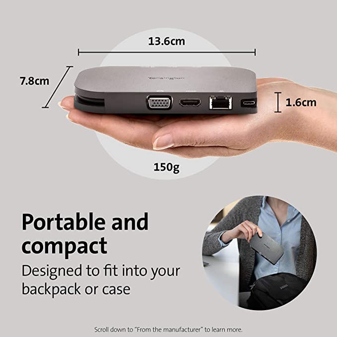 Kensington K33968EU Docking Station 4K Mobile USB-C con Caricabatterie