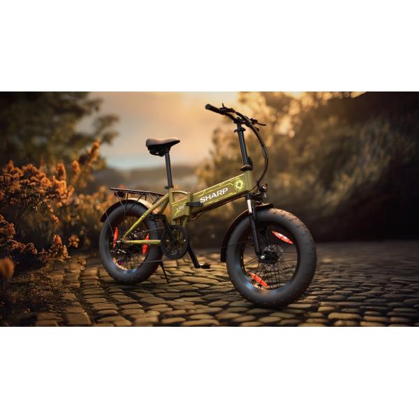 SHARP BILBAO (BK-FS08E-GY) FOLDABLE FAT E-BIKE (YELLOW/GREEN) - BICICLETTA ELETTRICA - RUOTE 20""X4"" - MOTORE 250W 36V - BATTERIA 36V 10AH CERTIFICATA - TELAIO IN ALLUMINIO - AUTONOMIA FINO AD 80KM - FORCELLA AMMORTIZZATA
