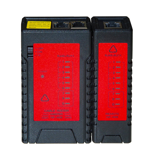 TESTER DI RETE PER CAVI 6 E 8 POLI, RJ11 E RJ45 CON UNITA'' LOCALE E REMOTA CON 8 LED + SCHERMATURA