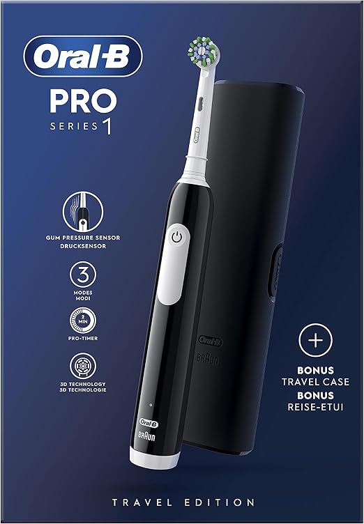 Oral-B Spazzolino Elettrico Ricaricabile Pro Series 1 Nero con 1 Testina di Ricambio + 1 Custodia da Viaggio. 1 Spazzolino