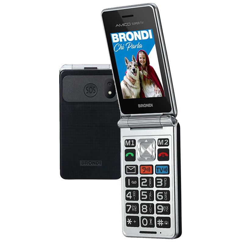 BRONDI AMICO SUPER TV (GUNMETAL GREY) - TELEFONO CELLULARE PER ANZIANI - TASTO SOS - CONTROLLO REMOTO - DOPPIO DISPLAY