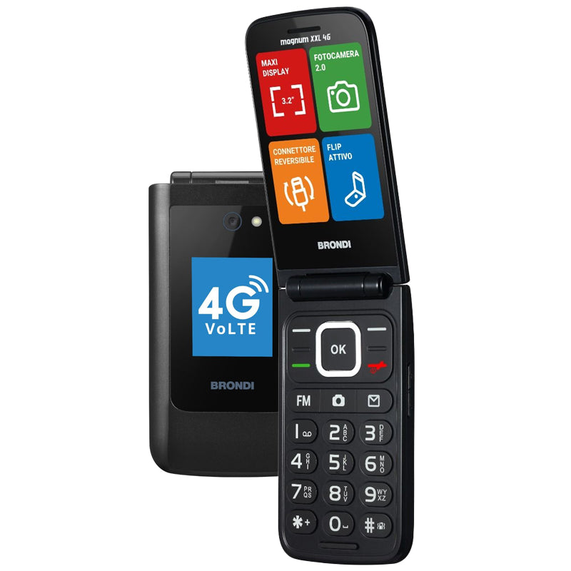 BRONDI MAGNUM XXL 4G (GUNMETAL GREY) - TELEFONO CELLULARE PER ANZIANI - TORCIA - FOTOCAMERA