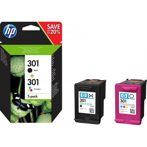HP 301 2-PACK (N9J72AE) - BLACK + TRI-COLOR - CARTUCCIA ORIGINALE