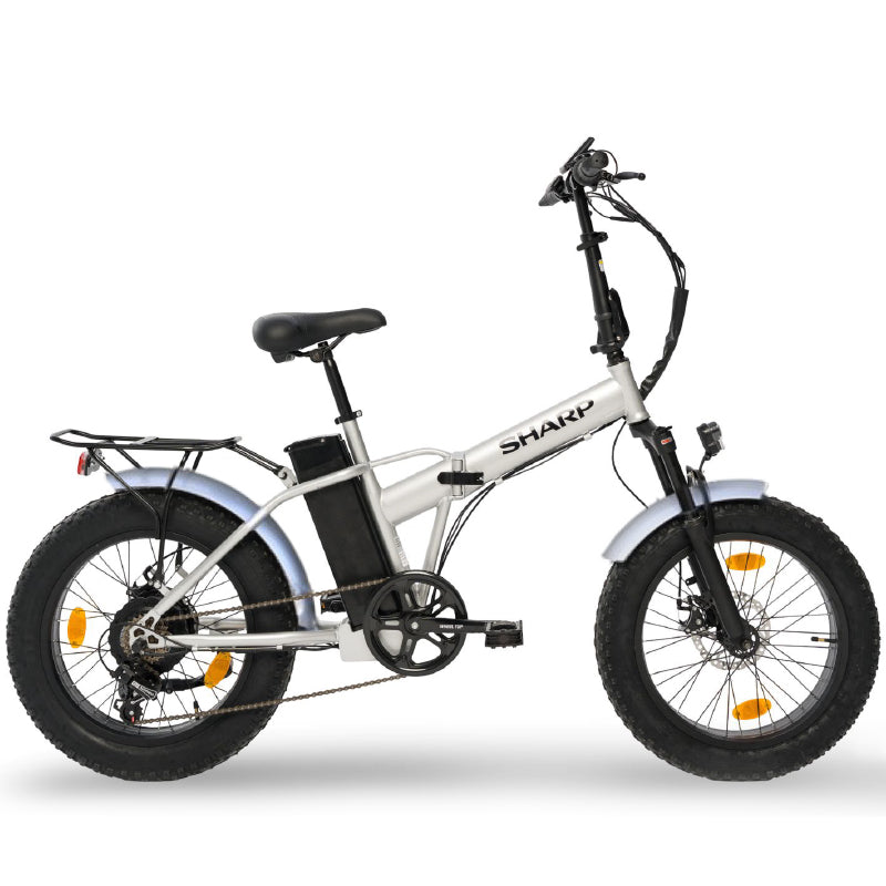 SHARP BK-FM01-ES - BICICLETTA ELETTRICA PIEGHEVOLE FAT E-BIKE (SILVER) - RUOTE 20""X4"" - MOTORE 250W - BATTERIA 36V 10AH - TELAIO ACCIAIO - 6 MARCE