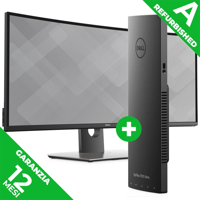 DELL OPTIPLEX 7070 ULTRA (REFURBISHED) - DESKTOP MINI PC - CPU INTEL i7 G8 - RAM 8GB - SSD 256GB - W11P - 1Y + DELL ULTRASHARP U3417W MONITOR 34"" CURVO WQHD