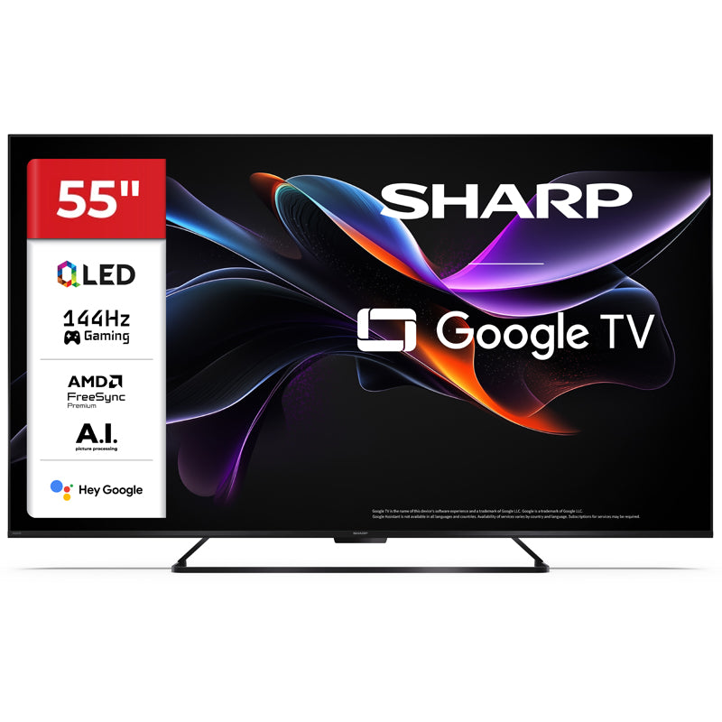 SHARP 55HR7265E - 55"" GOOGLE TV QLED 144Hz 4K AI - FRAMELESS - STAND CENTRALE - HARMAN / KARDON - DOLBY VISION DIGITAL+ / DTS HD - CHROMECAST - BLACK - IT