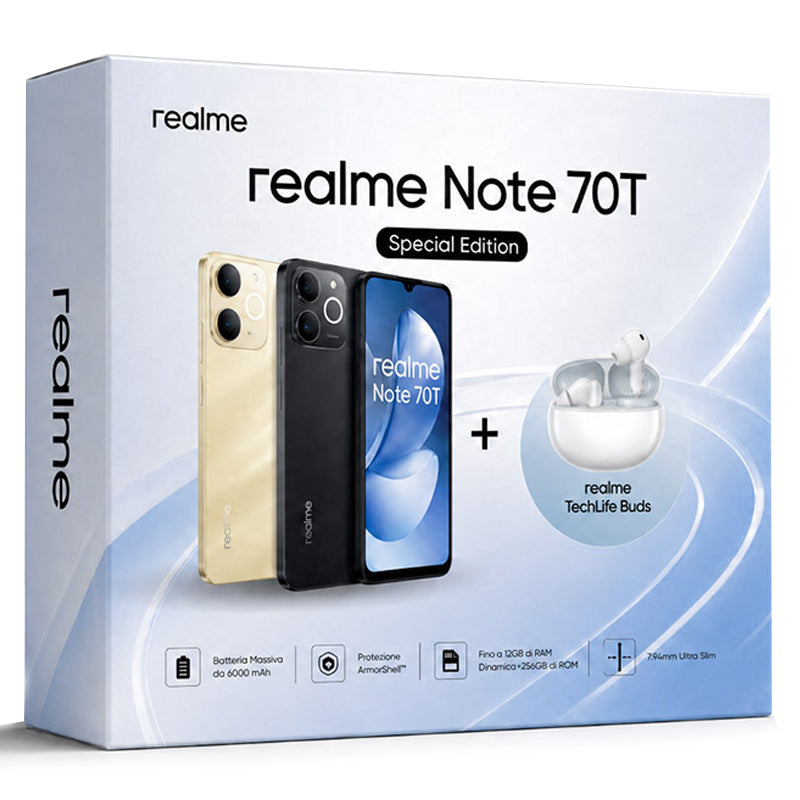 REALME NOTE 70T (OBSIDIAN BLACK) - SMARTPHONE 6.74"" - RAM 4GB - STORAGE 256GB + REALME TECHLIFE BUDS