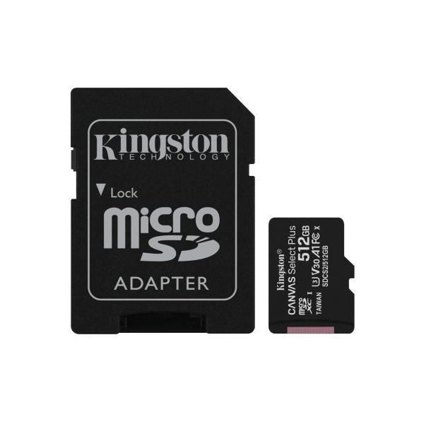 KINGSTON CANVAS SELECT PLUS 512GB (SDCS2/512GB) - MICRO SD 512GB + ADATTATORE SD