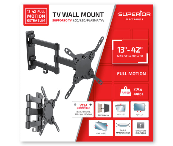 SUPERIOR SUPSTV010 - 13-42 FULL MOTION EXTRA SLIM - STAFFA TV 13""-42""
