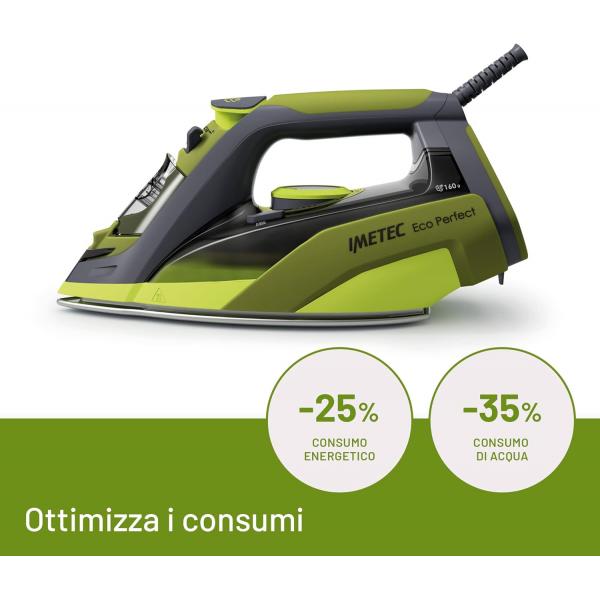 Imetec Eco Perfect Ferro da stiro a secco e a vapore Pro Ceramic soleplate Verde, Grigio