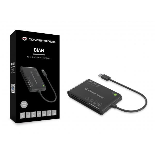 CONCEPTRONIC BIAN01B - CARD READER ALL-IN-ONE SMART ID, SUPPORTS ISO7816 CLASS A, B AND C (5V/3V/1.8V)