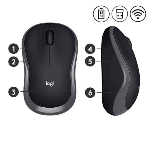 MOUSE LOGITECH M185 WIRELESS GREY 910-002238
