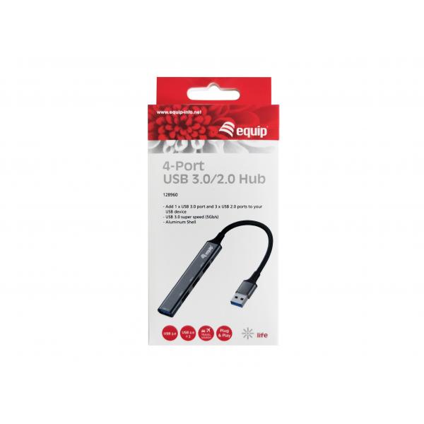 EQUIP 128960 - HUB USB-A 4-PT 3.0 - ALLUMINIO