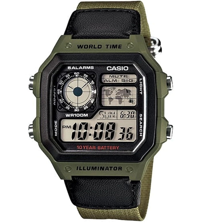 CASIO SPORT Mod. DIVER - WORLD TIME ILLUMINATOR 5 ALARMS - FUTURE CLASSIC COLLECTION - KAKHI GREEN