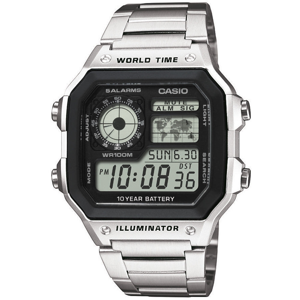 CASIO SPORT Mod. WORLD TIME ILLUMINATOR 5 ALARMS - FUTURE CLASSIC COLLECTION - SILVER STEEL