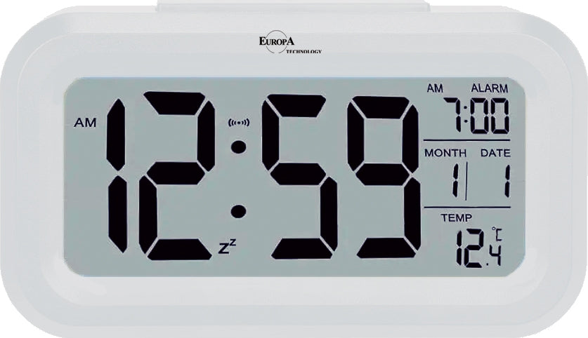 ELITE Sveglia digitale con luce LED automatica (sensore crepuscolare) - BIANCO - Digital alarm clock with automatic LED light (twilight sensor) - WHITE