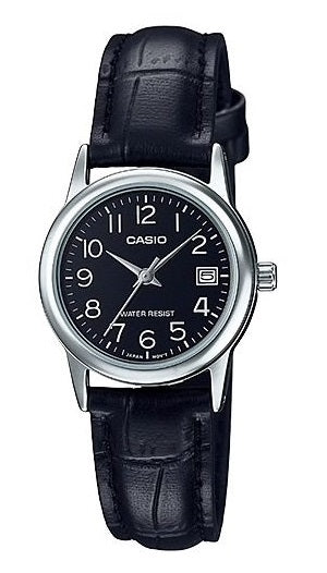 CASIO COLLECTION Mod. LADY DATE SILVER, LEATHER - BLACK