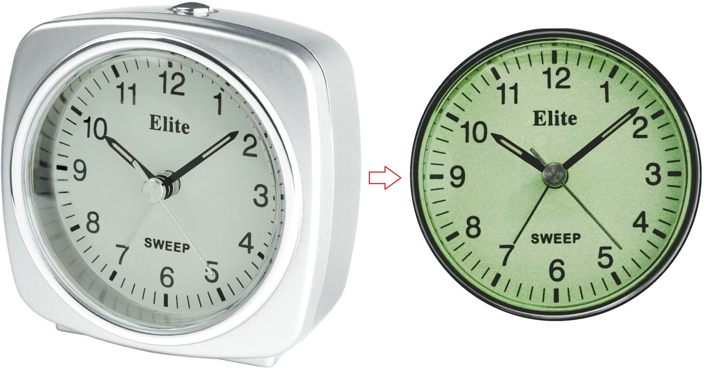ELITE Sveglia silent con luce e snooze. quadrante fosforescente - ARGENTO - Silent alarm clock with light and snooze. phosphorescent dial - SILVER