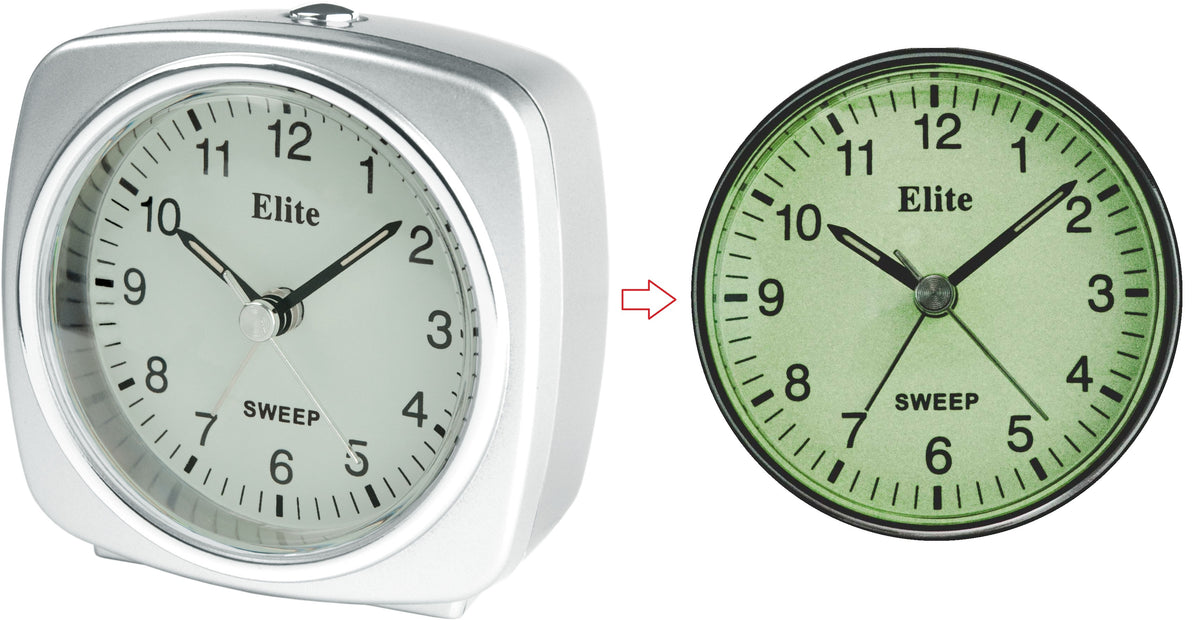 ELITE Sveglia silent con luce e snooze. quadrante fosforescente - ARGENTO - Silent alarm clock with light and snooze. phosphorescent dial - SILVER