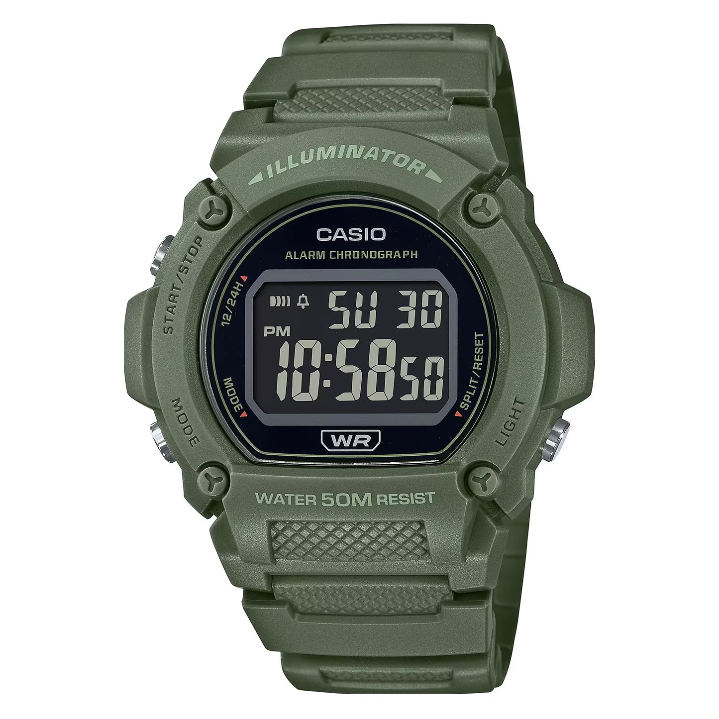 CASIO TIMELESS COLLECTION Mod. SPORT- ILLUMINATOR. WR 50M. ALARM. CHRONOGRAPH - ARMY GREEN - COLORED SERIE