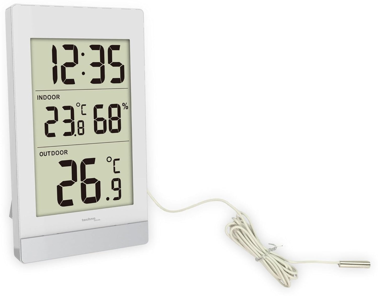 TECHNO LINE Mod. WS7039 - Termometro da parete/tavolo, temp/umidità int e temp est + cavetto sonda - Wall/table thermometer, int temp/humidity and ext temp with probe cable