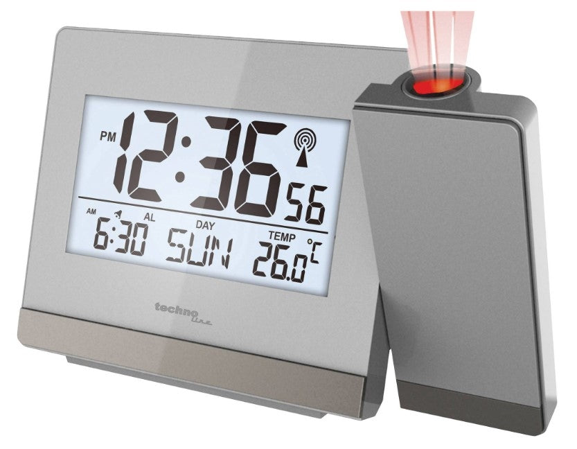 TECHNO LINE Mod. WT538 - Sveglia radiocontrollata con proiezione a soffitto dell orario - Radio controlled alarm clock with time projection + alim 220 volts-220 volts power supply