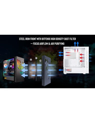 BITFENIX CASE MID.T TRACERY WHITE 3x140mm FFAN, 1x120mm TRACERY WHITE