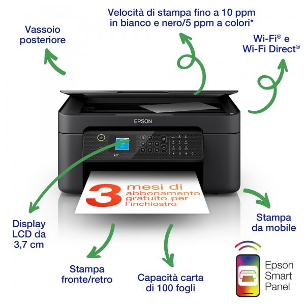 EPSON WorkForce WF-2910DWF (C11CK64402) - STAMPANTE MULTIFUNZIONE INKJET A4 - WI-FI - FAX - FRONTE/RETRO AUTO - 33 PPM