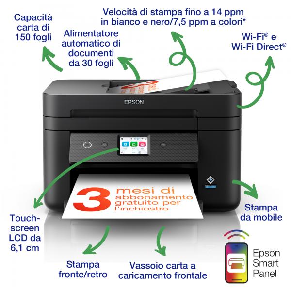 EPSON WorkForce WF-2960DWF (C11CK60403) - STAMPANTE MULTIFUNZIONE INKJET A4 - WI-FI - FAX - FRONTE/RETRO AUTO - 33 PPM