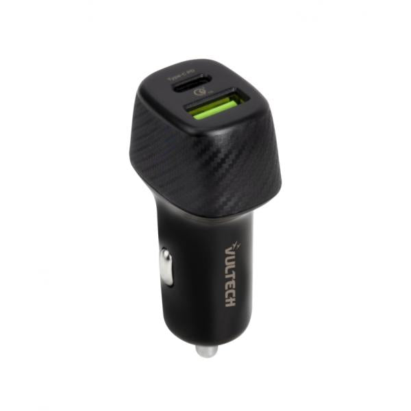 VULTECH CA-3QP - CARICATORE DA AUTO CON USB (18W) E TYPE C (27W) QUICKCHARGE 3.0 PD (MAX 45W)