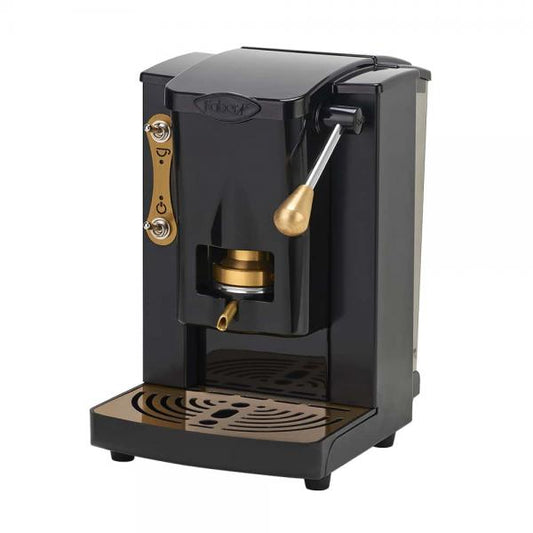 FABER PICCOLA SLOT BRASS EDITION - MACCHINA PER CAFFE'' CON PRESSACIALDA IN OTTONE - TELAIO IN METALLO NERO CON ELEMENTI DORATI E FRONTALE IN POLICARBONATO NERO