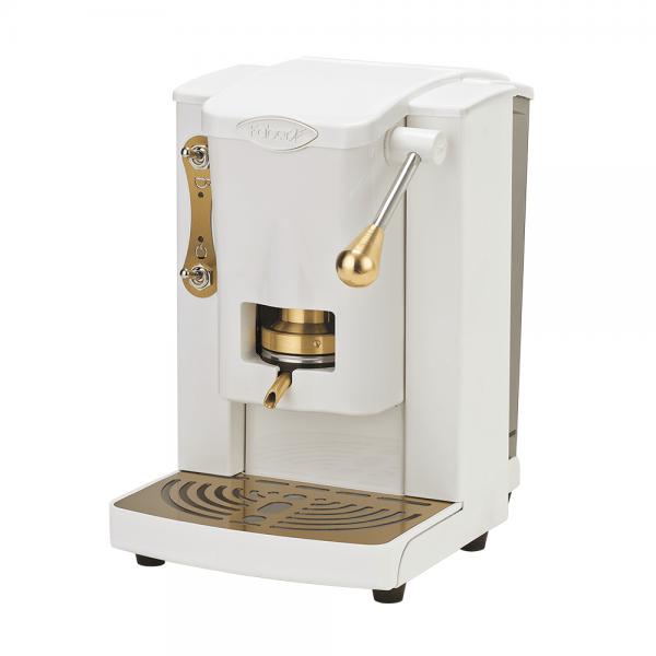FABER PICCOLA SLOT BRASS EDITION - MACCHINA PER CAFFE'' CON PRESSACIALDA IN OTTONE - TELAIO IN METALLO CON ELEMENTI DORATI BIANCO E FRONTALE IN POLICARBONATO BIANCO