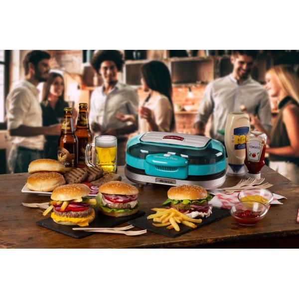 ARIETE HAMBURGER MAKER (CELESTE) (PARTY TIME) (0205/01) - GRIGLIA ELETTRICA DA TAVOLO - DOPPIA PIASTRA - 1200W