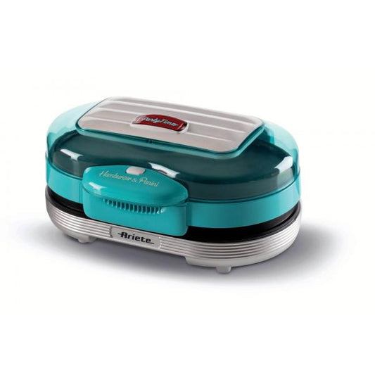 ARIETE HAMBURGER MAKER (CELESTE) (PARTY TIME) (0205/01) - GRIGLIA ELETTRICA DA TAVOLO - DOPPIA PIASTRA - 1200W