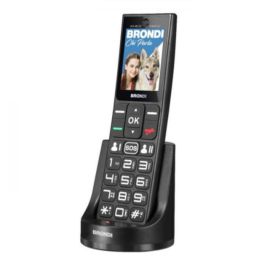 BRONDI AMICO FIDATO (NERO) - TELEFONO CELLULARE PER ANZIANI - TASTO SOS - TORCIA - CONTROLLO REMOTO - FOTOCAMERA - BASE DI RICARICA