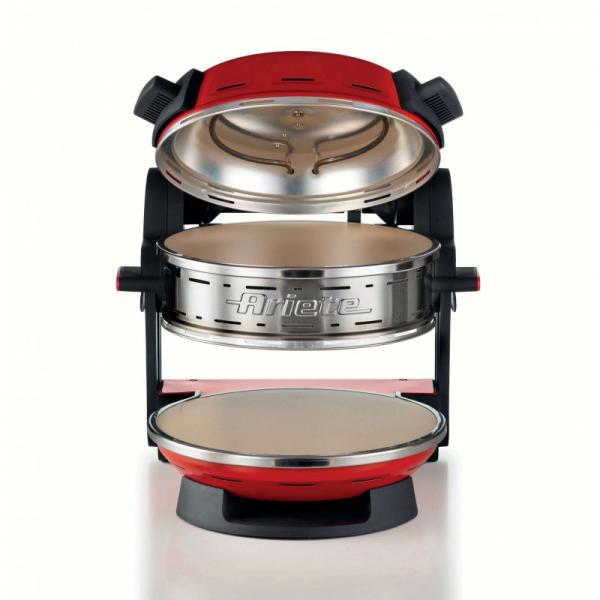 ARIETE FORNO PIZZA ROSSO (0927/00) - 2 PIASTRE IN PIETRA REFRATTARIA - 2 PIZZE CONTEMPORANEAMENTE - 5 LIVELLI COTTURA - 2300W