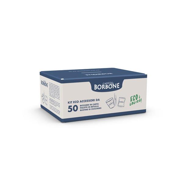 CAFFE'' BORBONE KIT ECO ACCESSORI 50PZ BICCHIERINI + PALETTE + ZUCCHERO (MASTER CARTON 10PZ)
