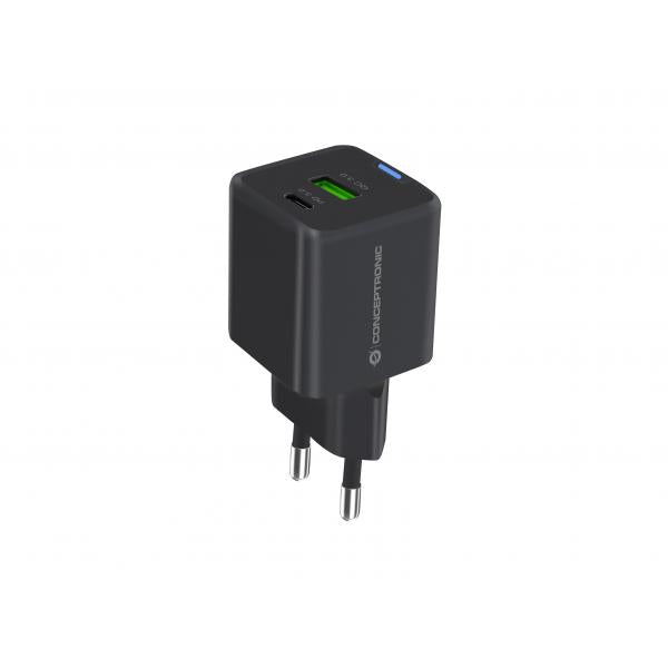 CONCEPTRONIC ALTHEA15B - CHARGER 2-PORT 20W GAN USB-C X 1, USB-A X 1, QC 3.0, PPS, BLACK